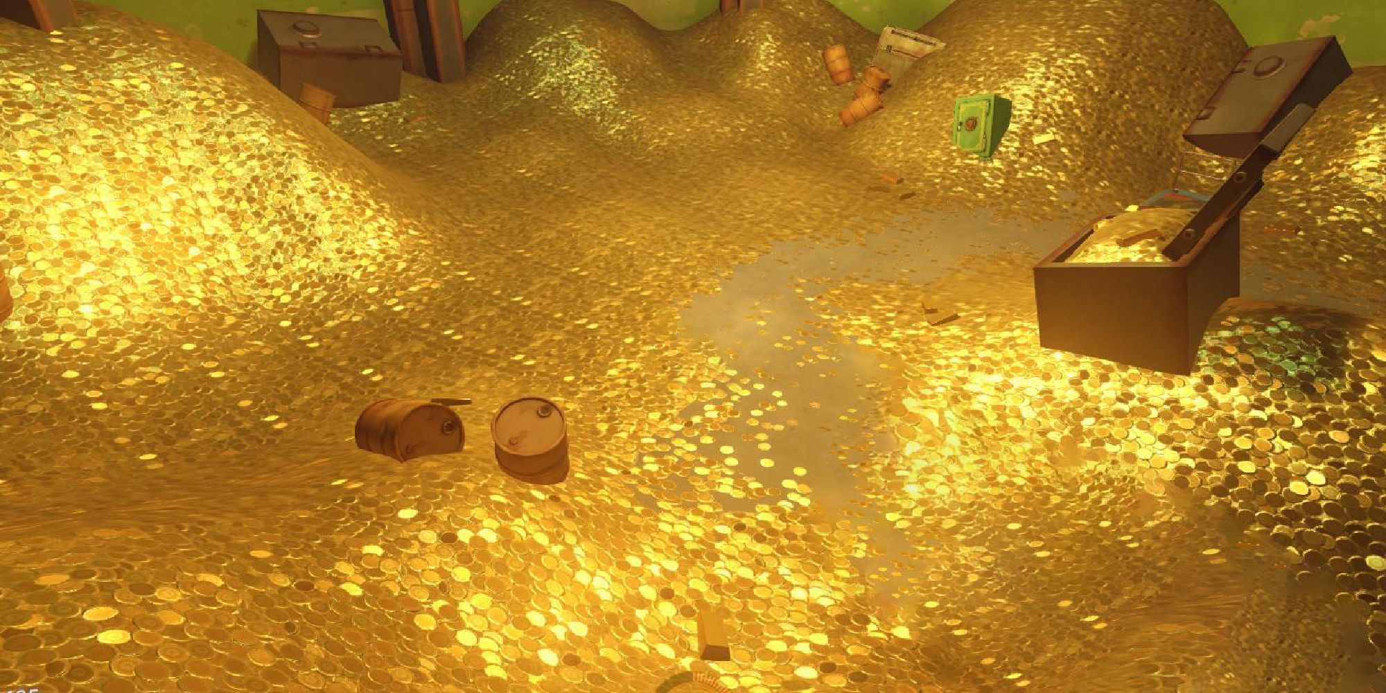 Gold coins and treasure chests in Junker Queen's vault.
