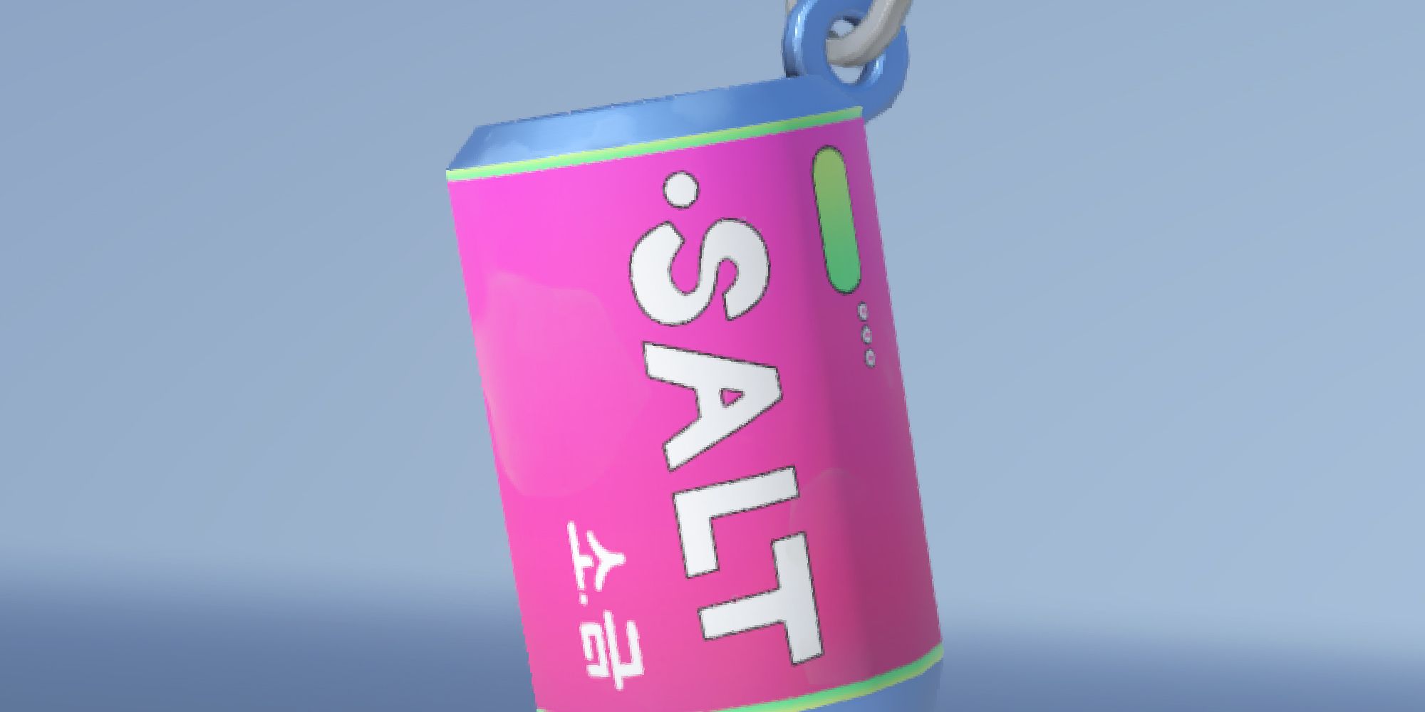 Overwatch 2 pink salt charm over a pale blue background