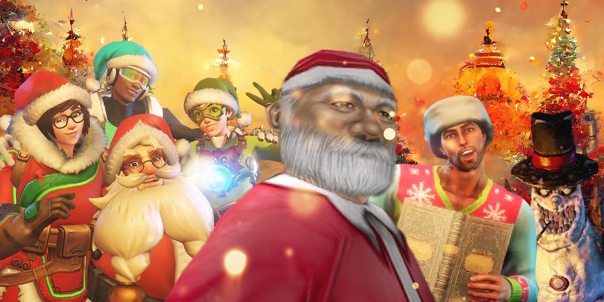 Overwatch Shenmue Saints Row and Killing Floor 2 characters dressed up for Christmas