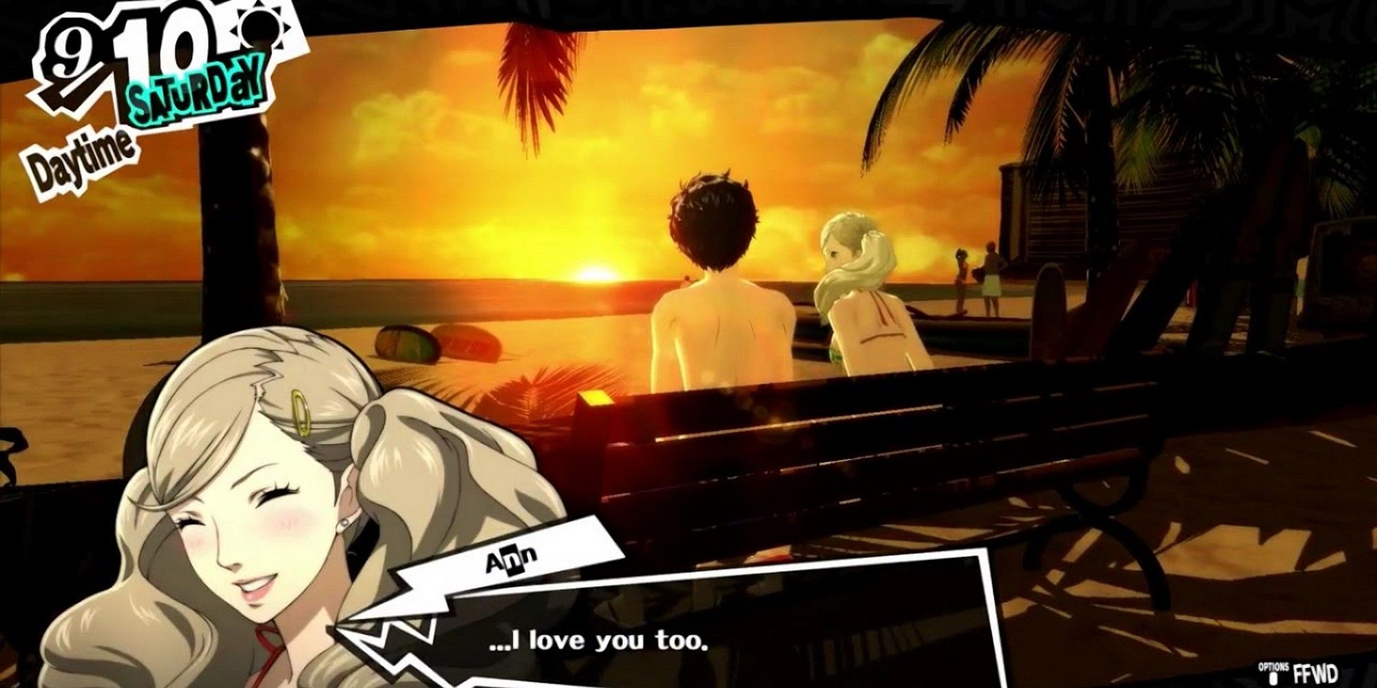 persona 5 royal ann and joker in hawaii saying they love each other at the beach-1