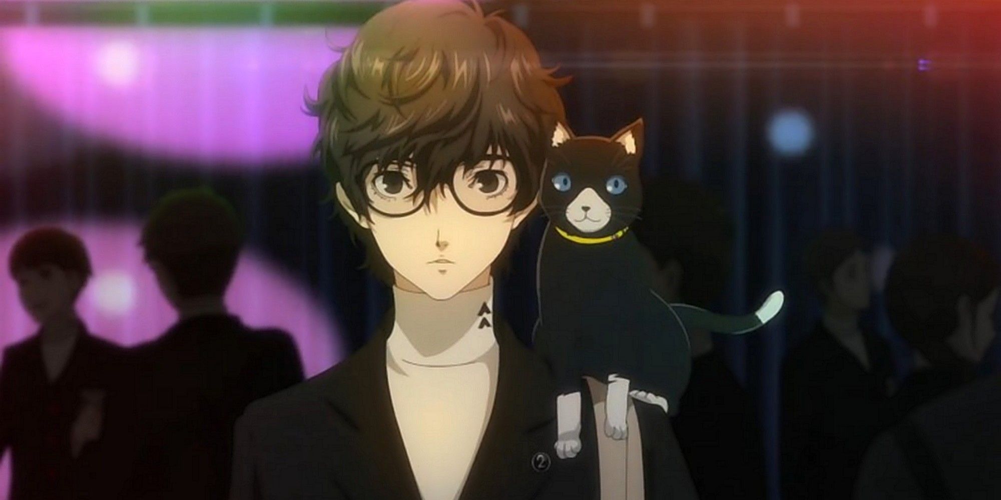 Persona 5 Royal screenshot of Joker and Morgana from the anime at a club.