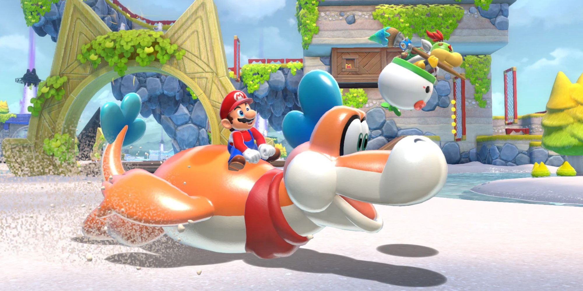 Mario Riding Plessie In Bowser's Fury