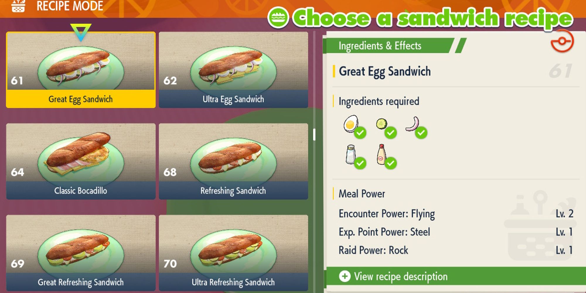 great egg sandwich selection