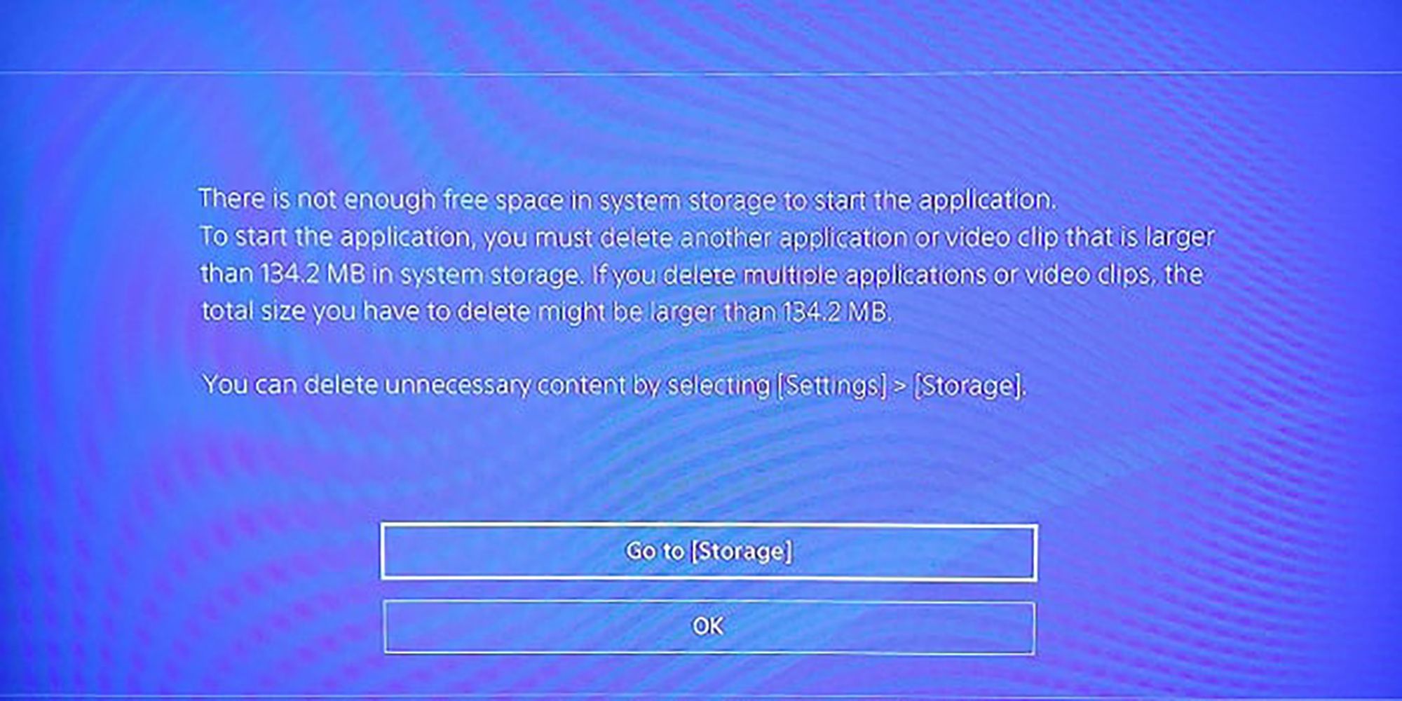 A PS3 message indicates that there is not enough storage to install a new game.