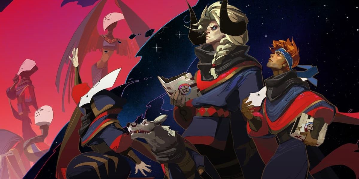 Cover art for Pyre featuring the cast of the game