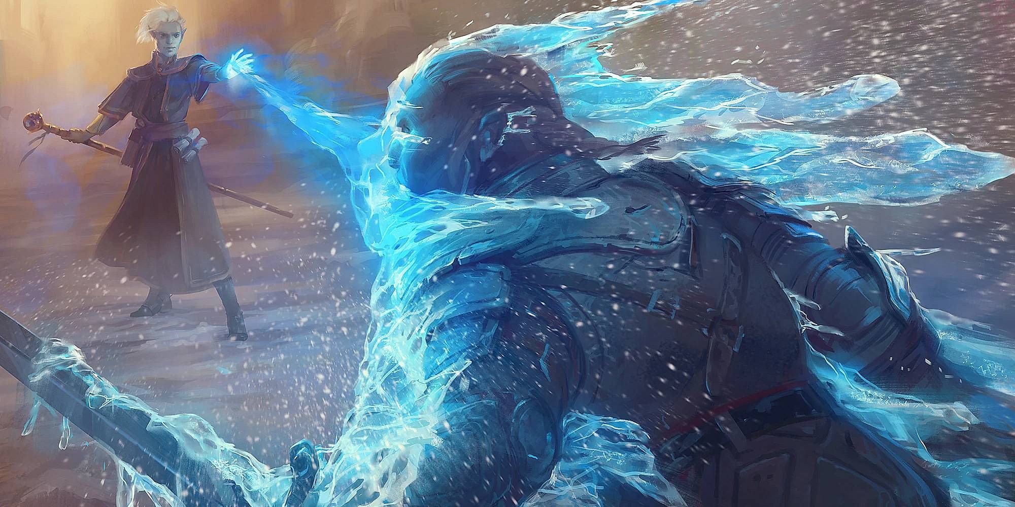 A Drow sends a cold beam of frost that freezes its enemy