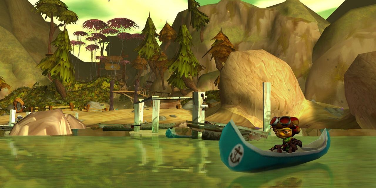 Raz in a boat in Psychonauts