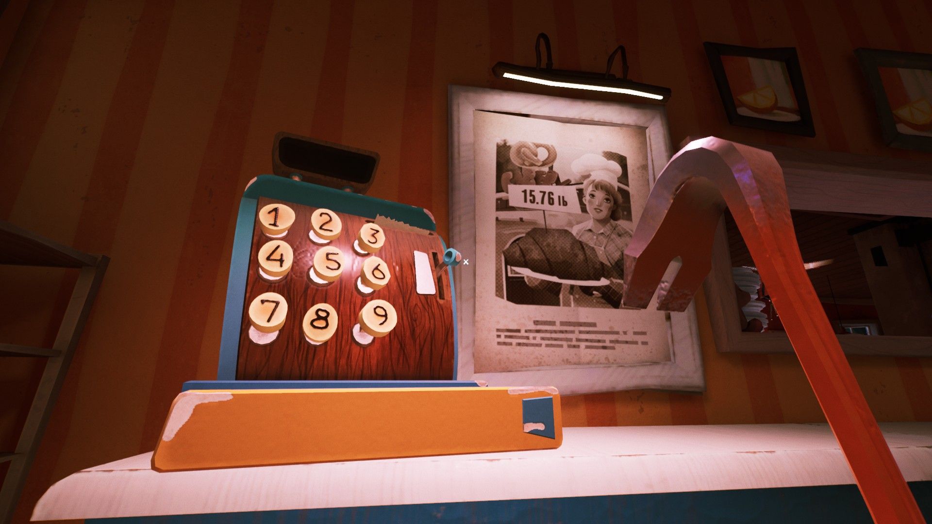 The Bakery cash register with the code printed on the poster next to it in Hello Neighbor 2