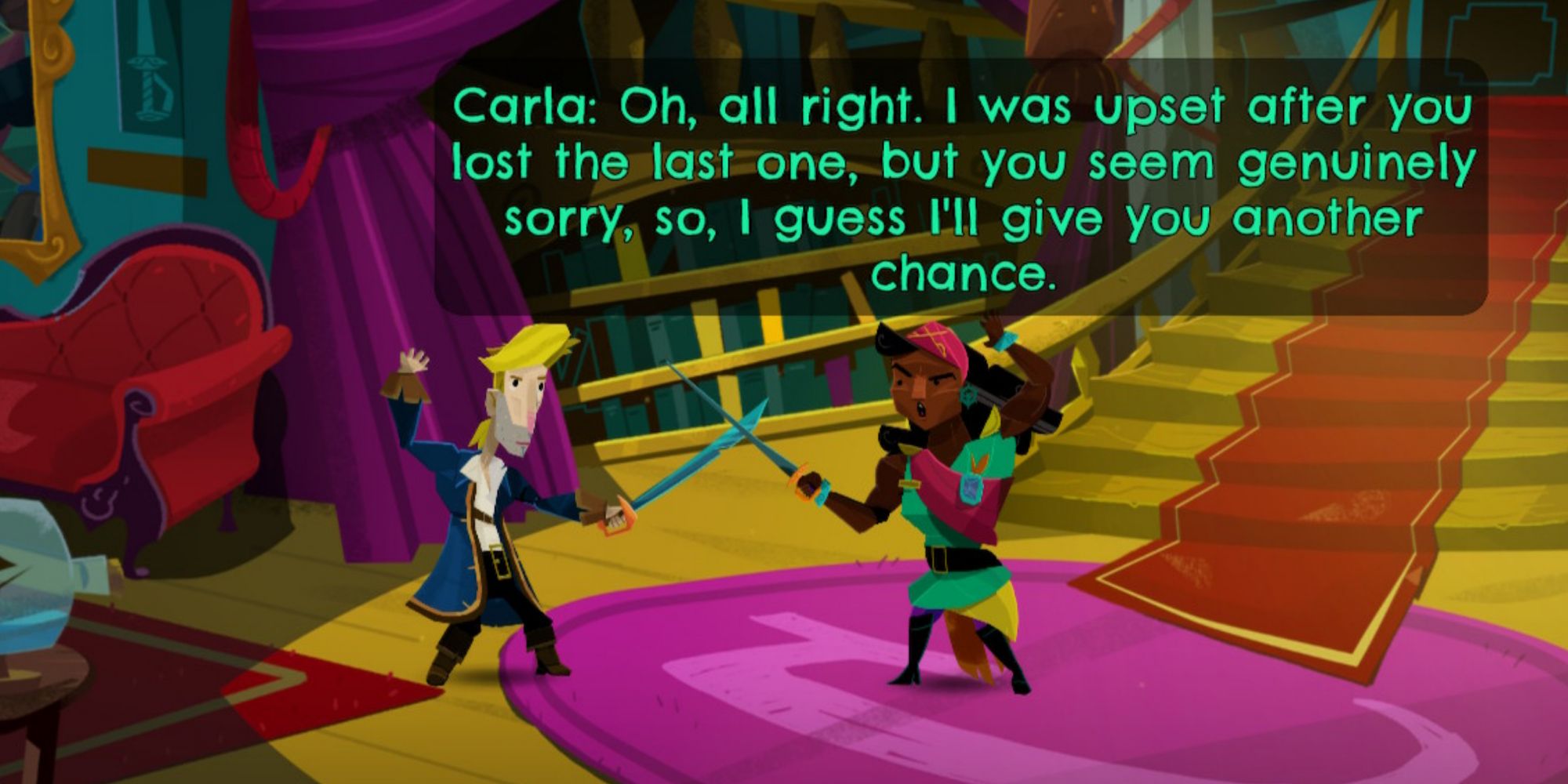 Return to Monkey Island - Carla forgiving Guybrush
