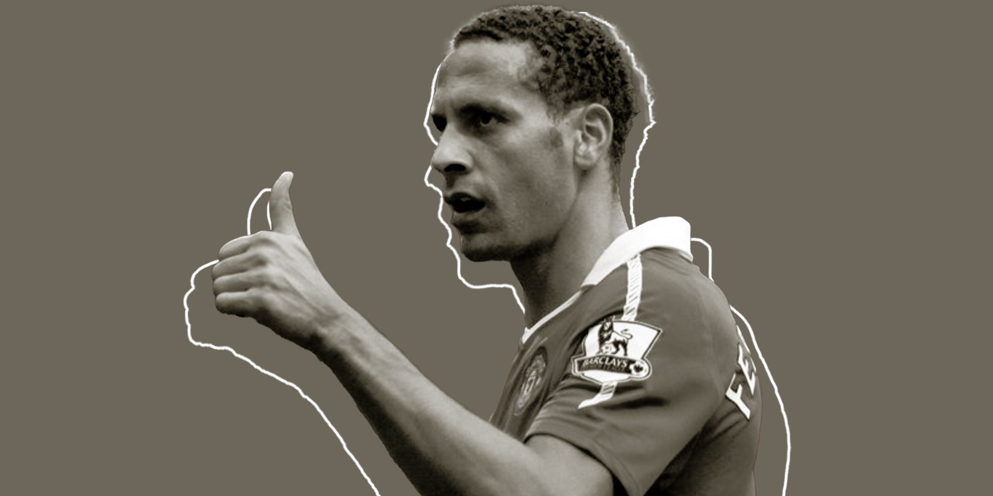 Rio Ferdinand giving a thumbs up in a side profile