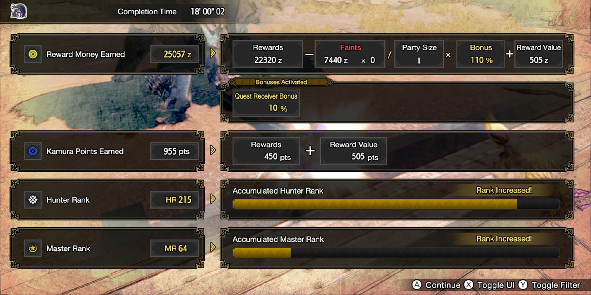 master rank points increase in quest rewards menu