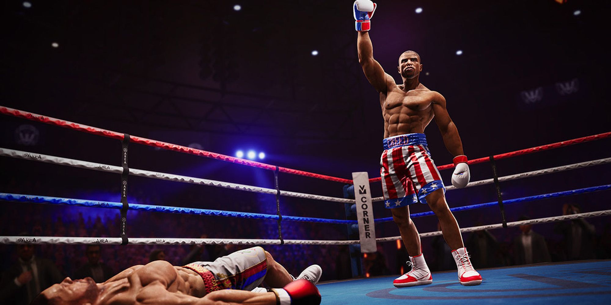 Raise your arm after defeating a fallen opponent in Creed Big Rumble Boxing Creed Champion