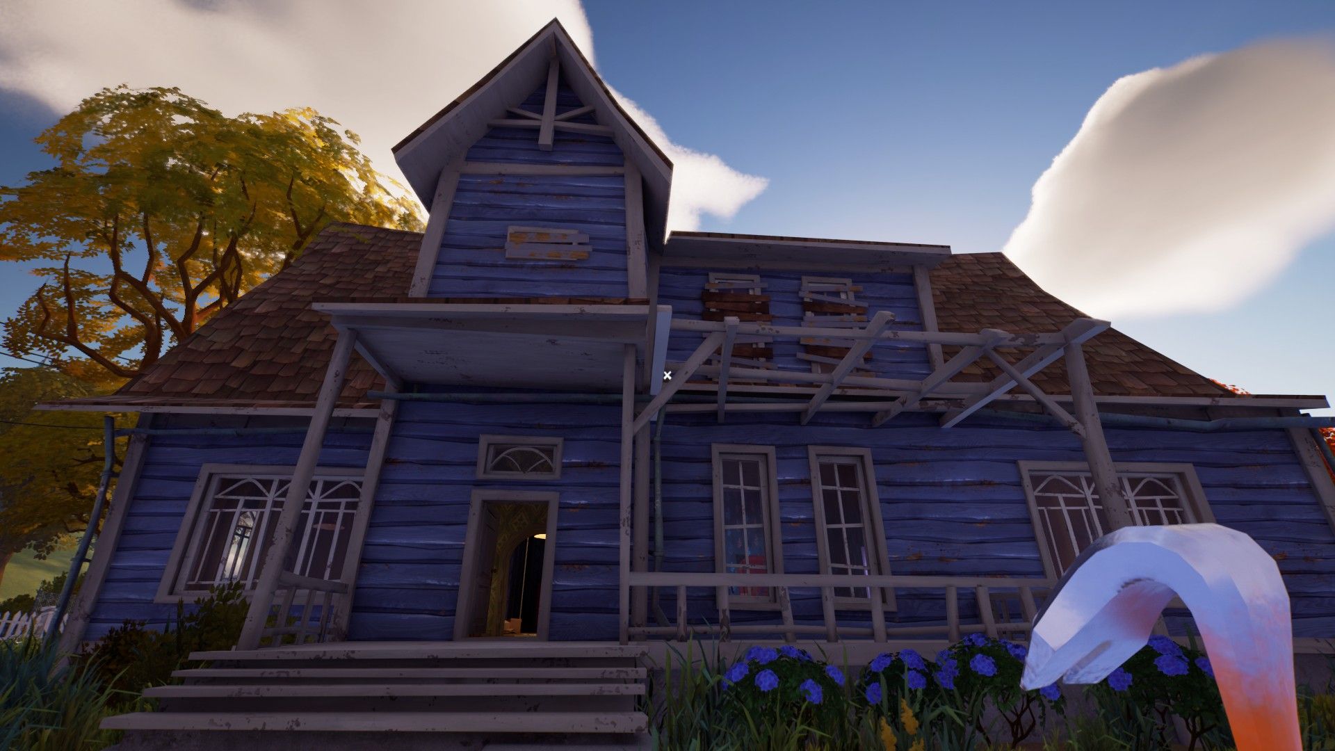 The blue house where the first level takes place in Hello Neighbor 2