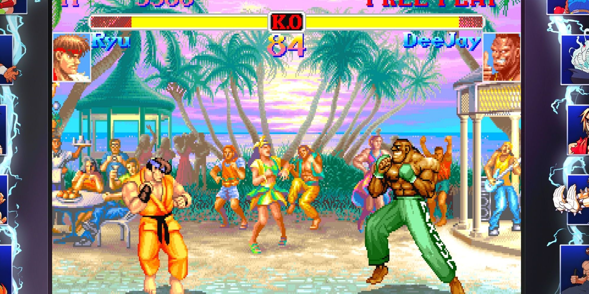 Ryu fighting against Dee Jay in Super Street Fighter 2 Turbo.