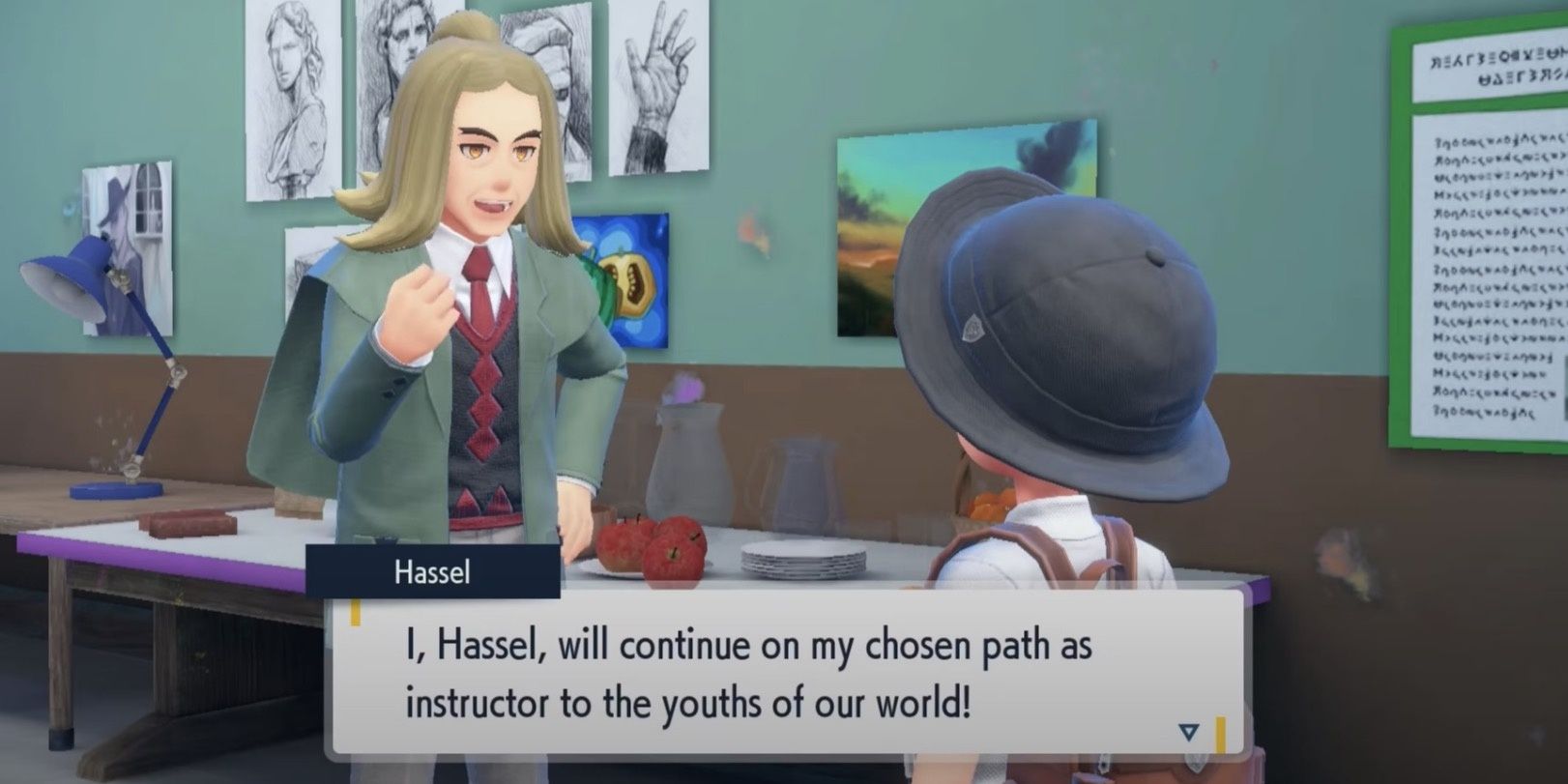 Hassel deciding to continue his path as a teacher in Pokemon Scarlet and Violet.