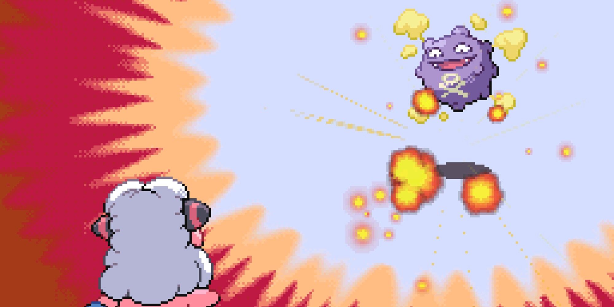 Self-Destruct from Pokemon Heart Gold and Soul Silver, Koffing using it on Flaaffy