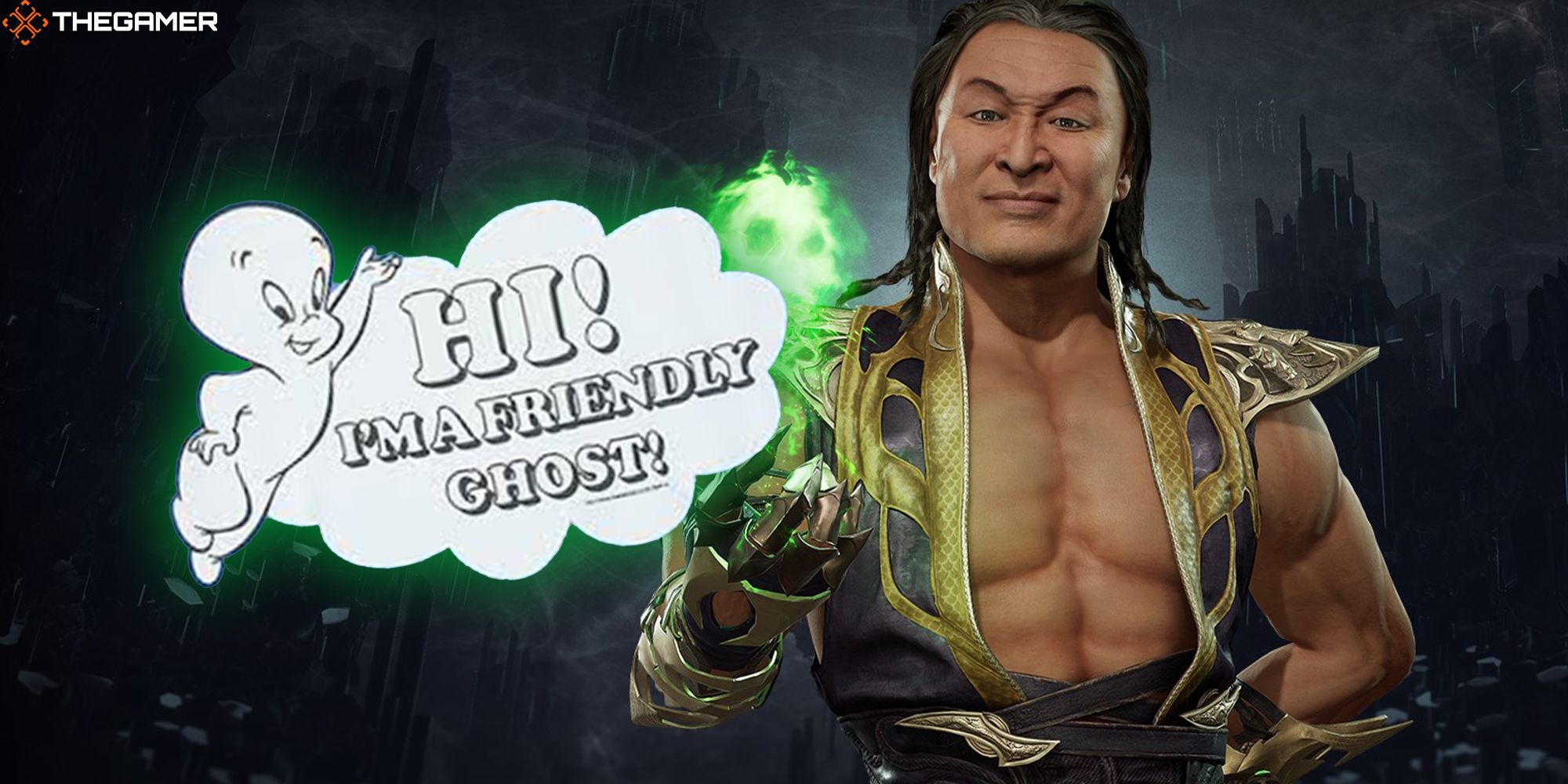 Shang Tsung summons Casper the Friendly Ghost as a holiday gift. Custom image for TG.