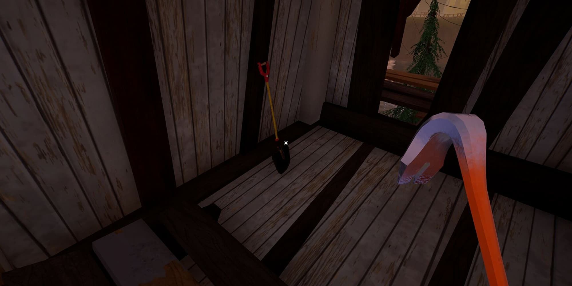 The player approaches a Shovel with their Crowbar in hand.