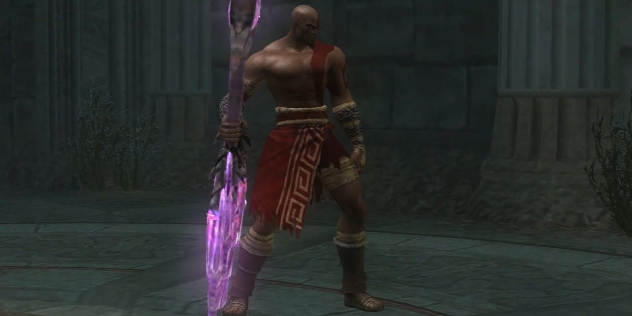 Kratos wielding the Spear of Destiny in God of War 2