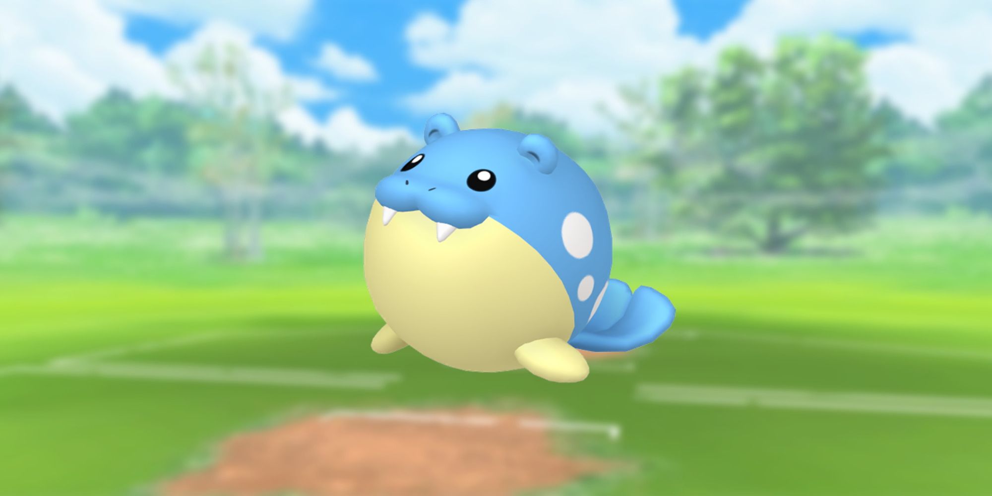 Spheal from Pokemon with the Pokemon Go battlefield as the background