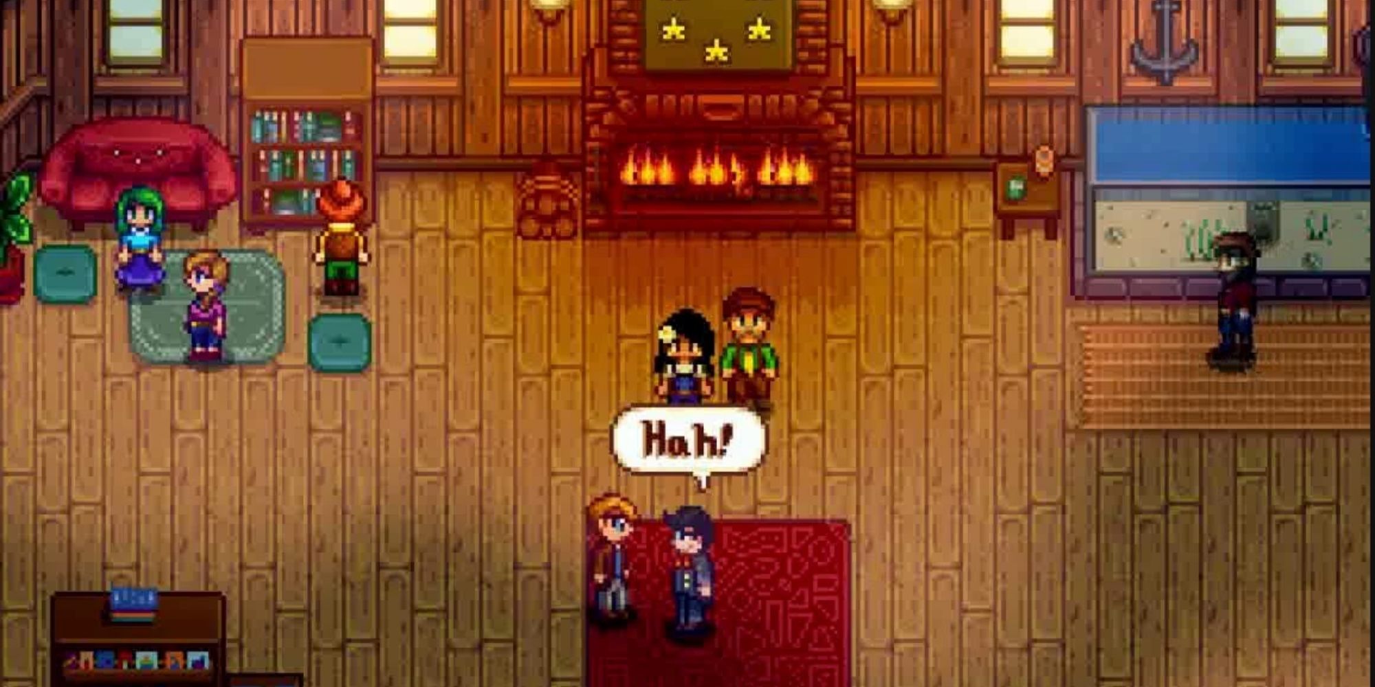 Morris confronting Pierre and some of the other townsfolk in the community center