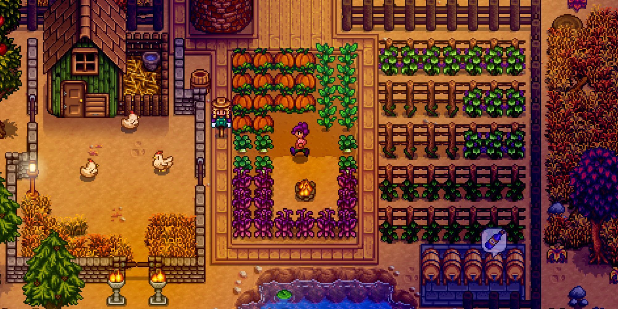 A Stardew Valley character farming on their farm