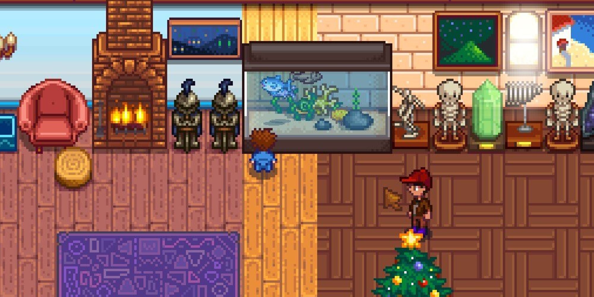 fish tank with fish and decorations