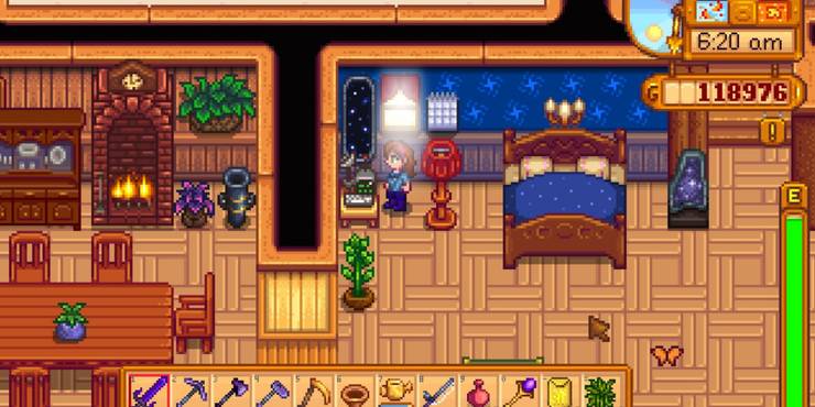 The interior of a farm bedroom, where the farmer stands next to a farm computer