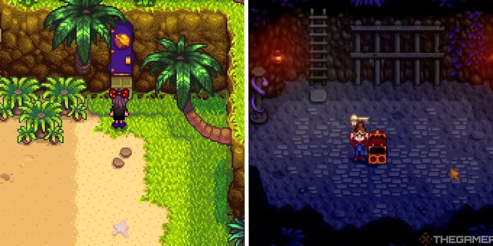 image of player at walnut room next to image of player with skull key