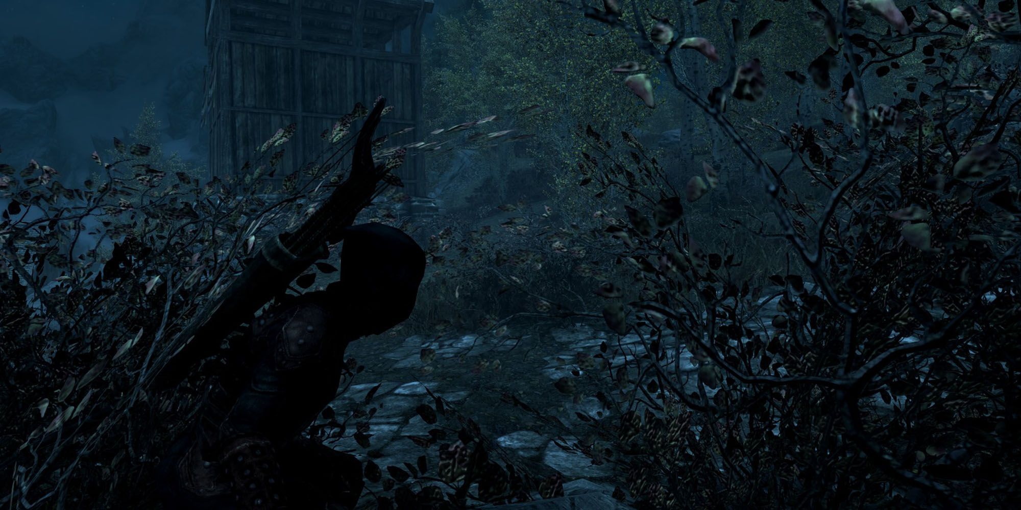 Stealth Archer Equipment Hiding In Bushes At Night