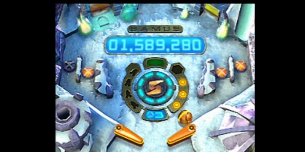 The bottom screen of the Snow table in Metroid Prime Pinball.