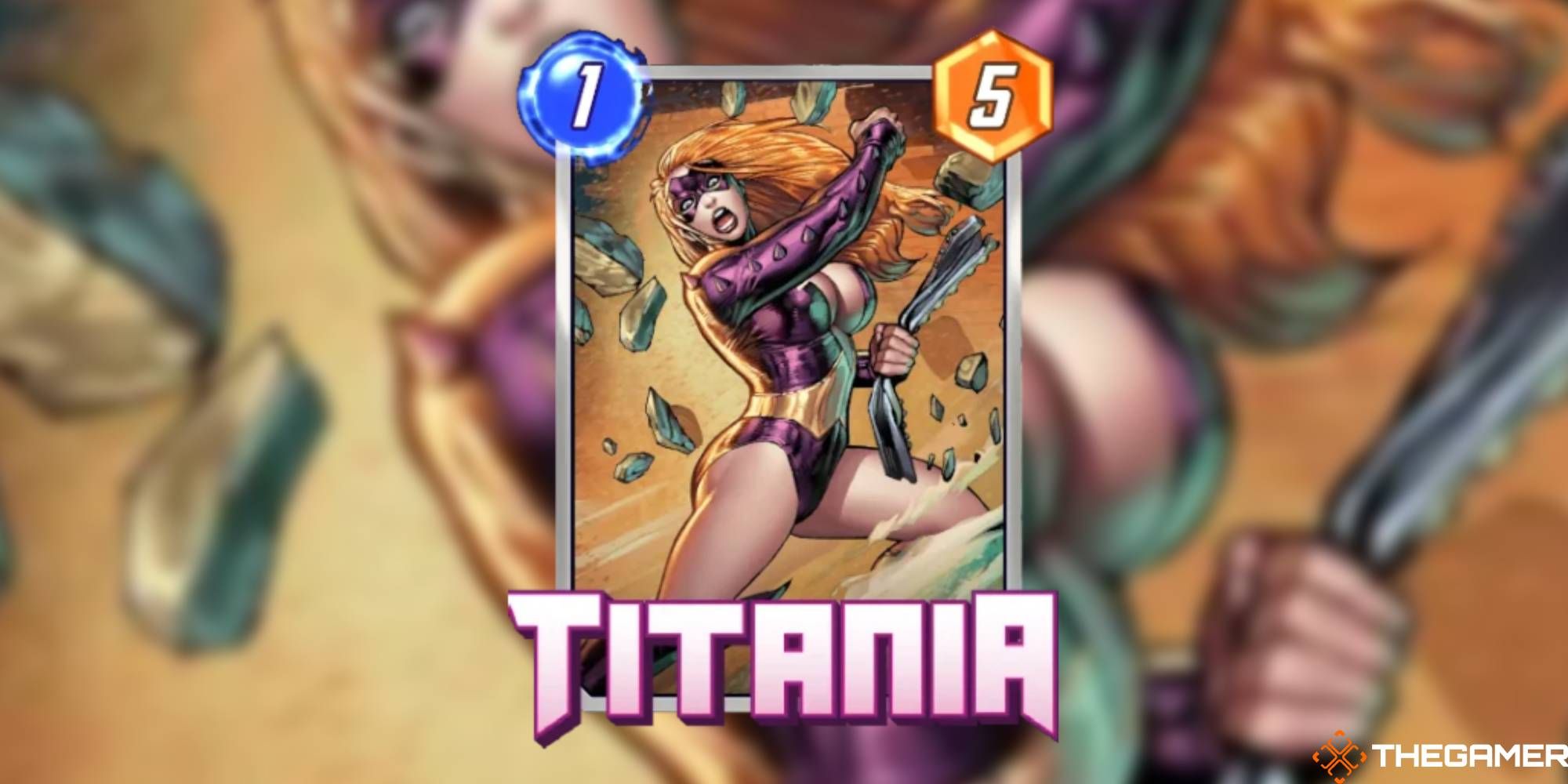 Marvel Snap - Titania on a blurred background