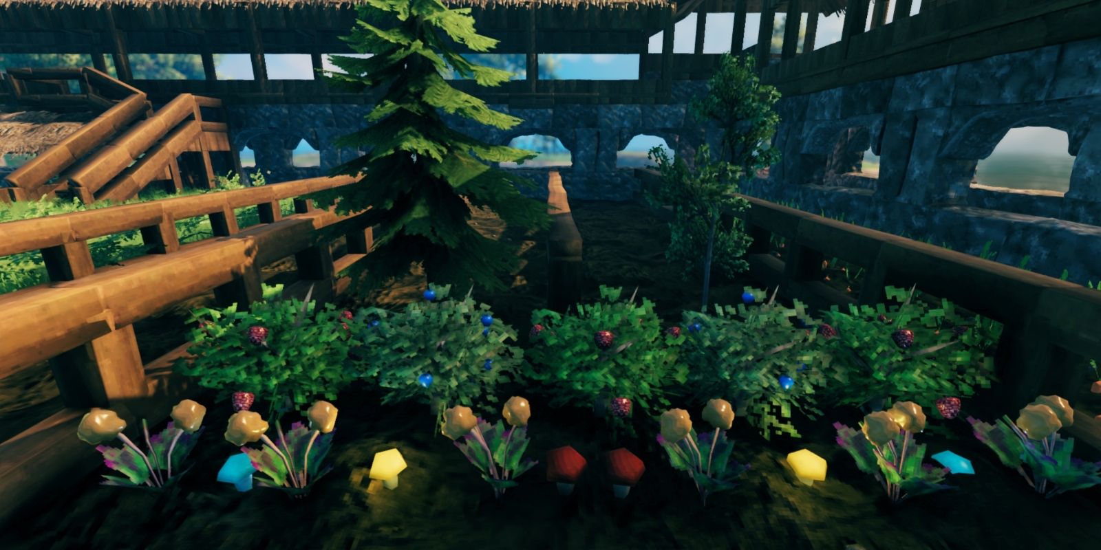 valheim plant everything modded garden with a variety of crops growing