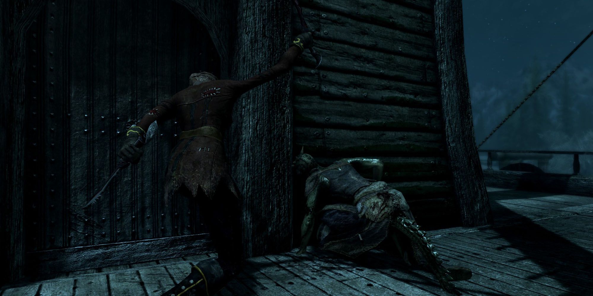 Vampire Assassin Stabbing Argonian In Riften