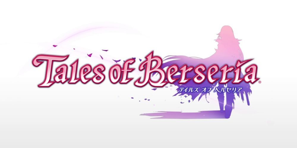 Velvet's pink and purple silhouette in the Tales of Berseria logo with petals flying away from her