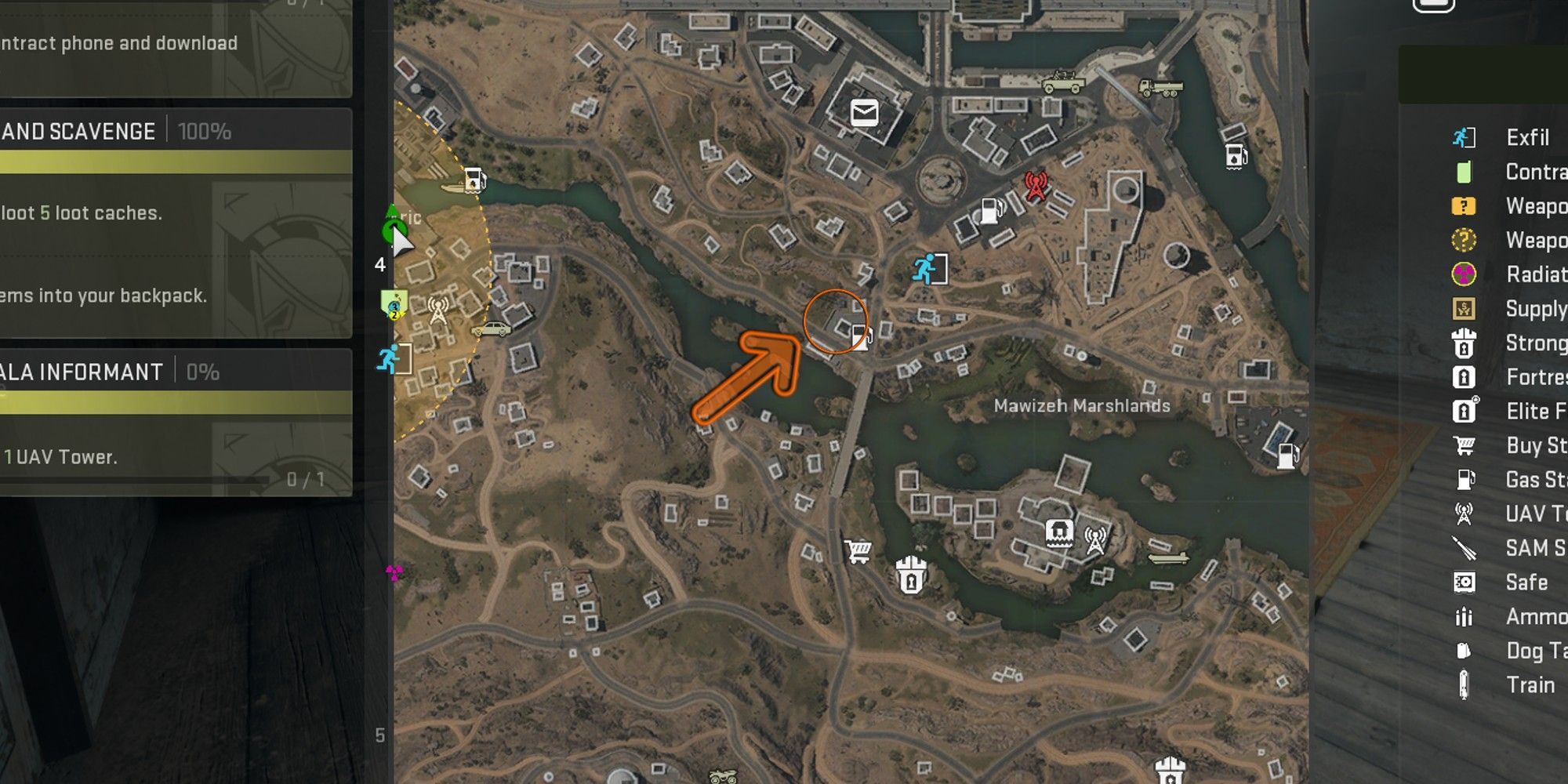 Warzone DMZ Mawizeh Marshlands Dead Drop Location on map.