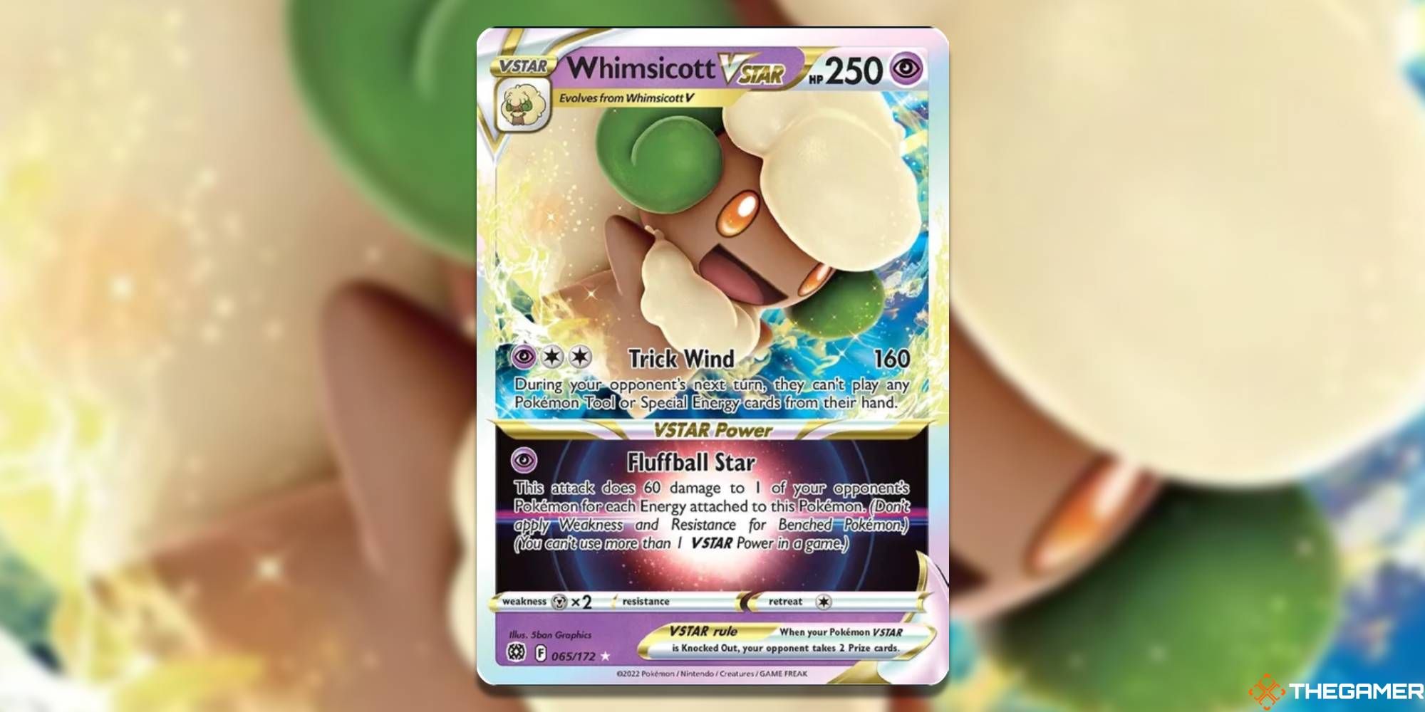 Whimsicott VSTAR from Pokemon TCG with blurred background