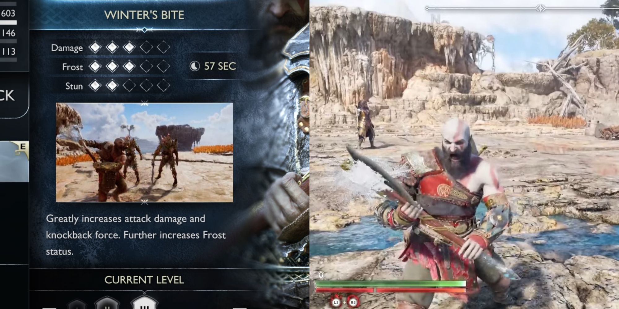 The Leviathan Axe and Winter's Bite Runic Attack, from God of War Ragnarok