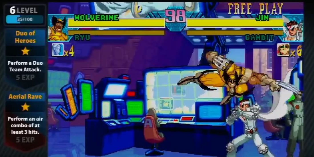 Wolverine about to strike Jin in Marvel vs. Capcom: Clash of Super Heroes.