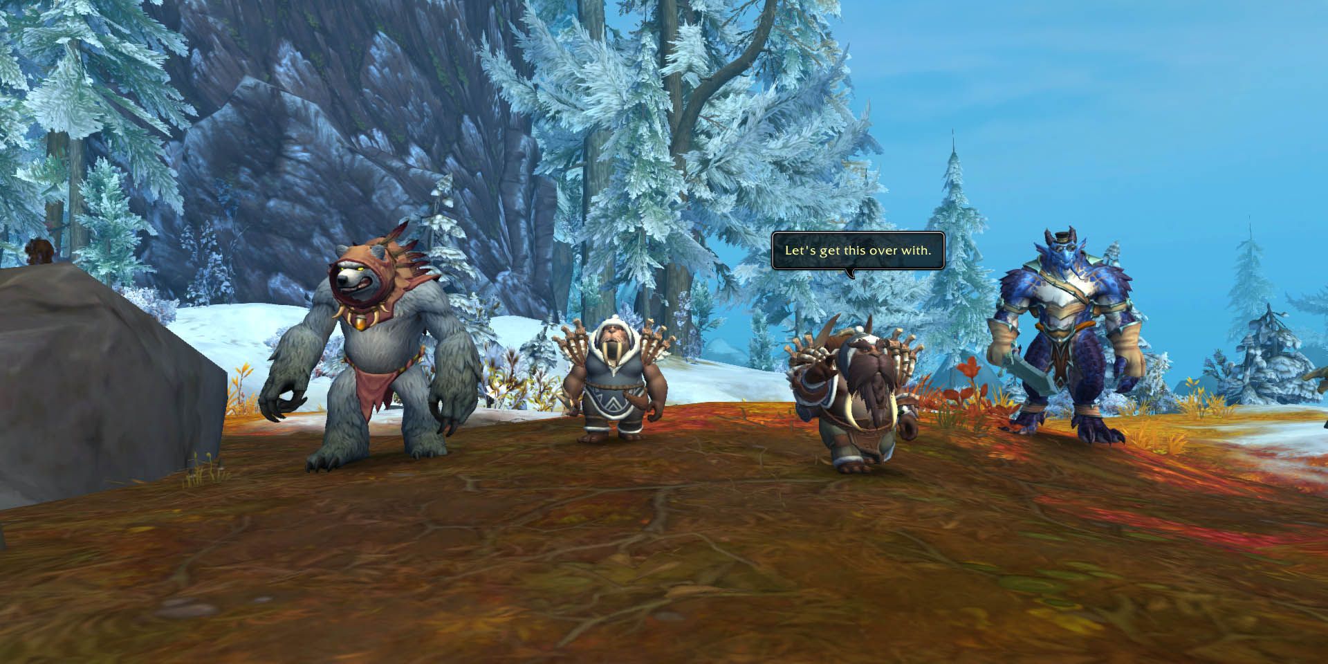 World of Warcraft: a crew of two tuskarrs, a dragon, and a furlborg together