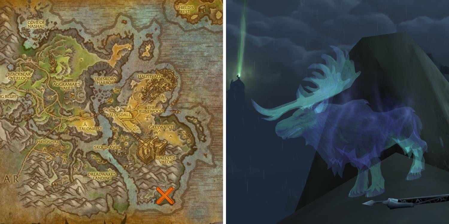 The location of the spirit beast Bulvinkel within Stormheim in World of Warcraft