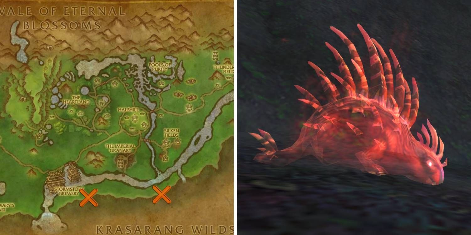 The location of the spirit beast Degu within Valley of the Four Winds in World of Warcraft