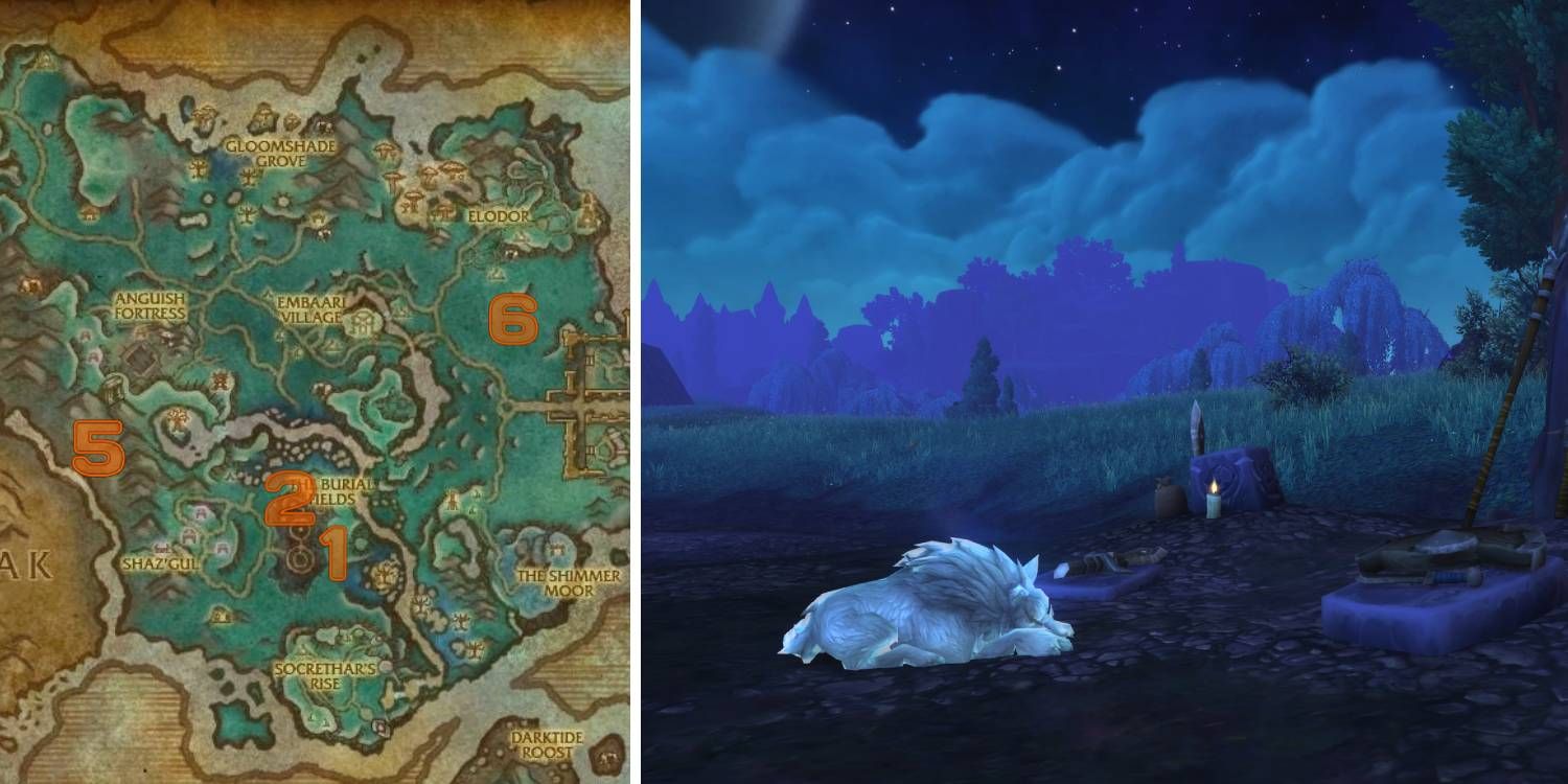 The location of the spirit beast Gara within Shadowmoon Valley (Draenor) in World of Warcraft