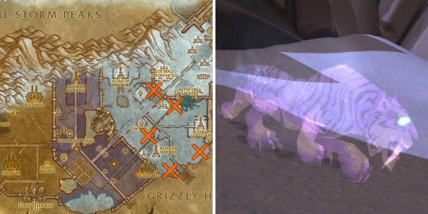 The location of the spirit beast Gondria within Zul'Drak in World of Warcraft