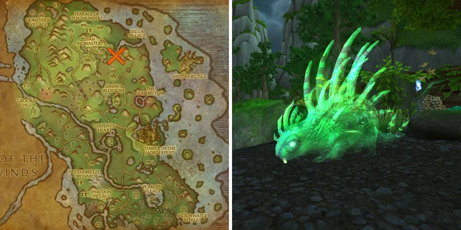 The location of the spirit beast Hutia within Jade Forest in World of Warcraft