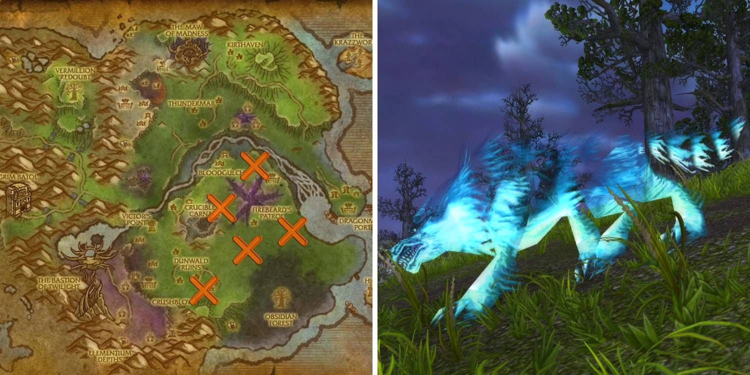 The location of the spirit beast Karoma within Twilight Highlands in World of Warcraft