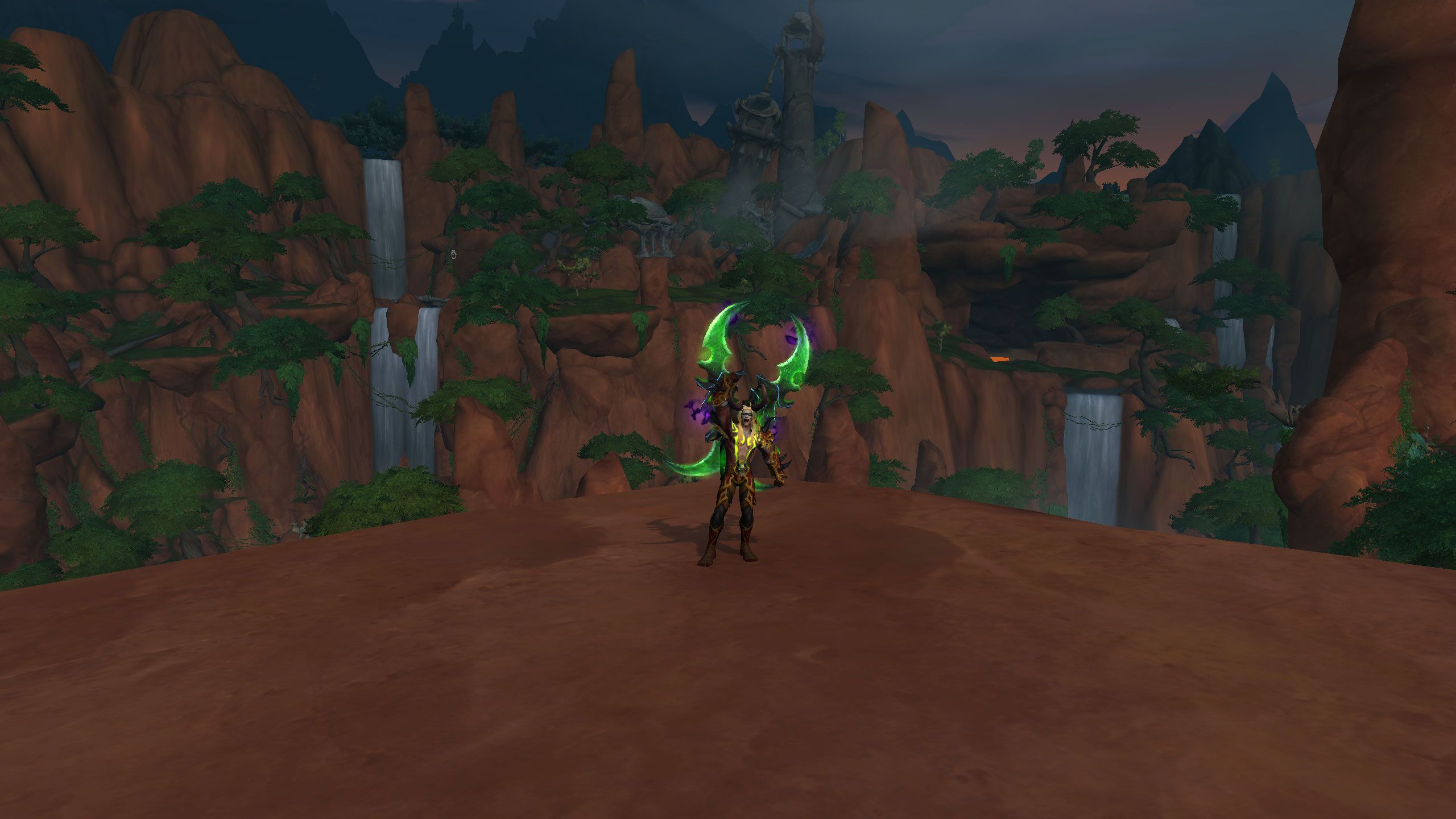 Wow Demon hunter cheering on a cliff