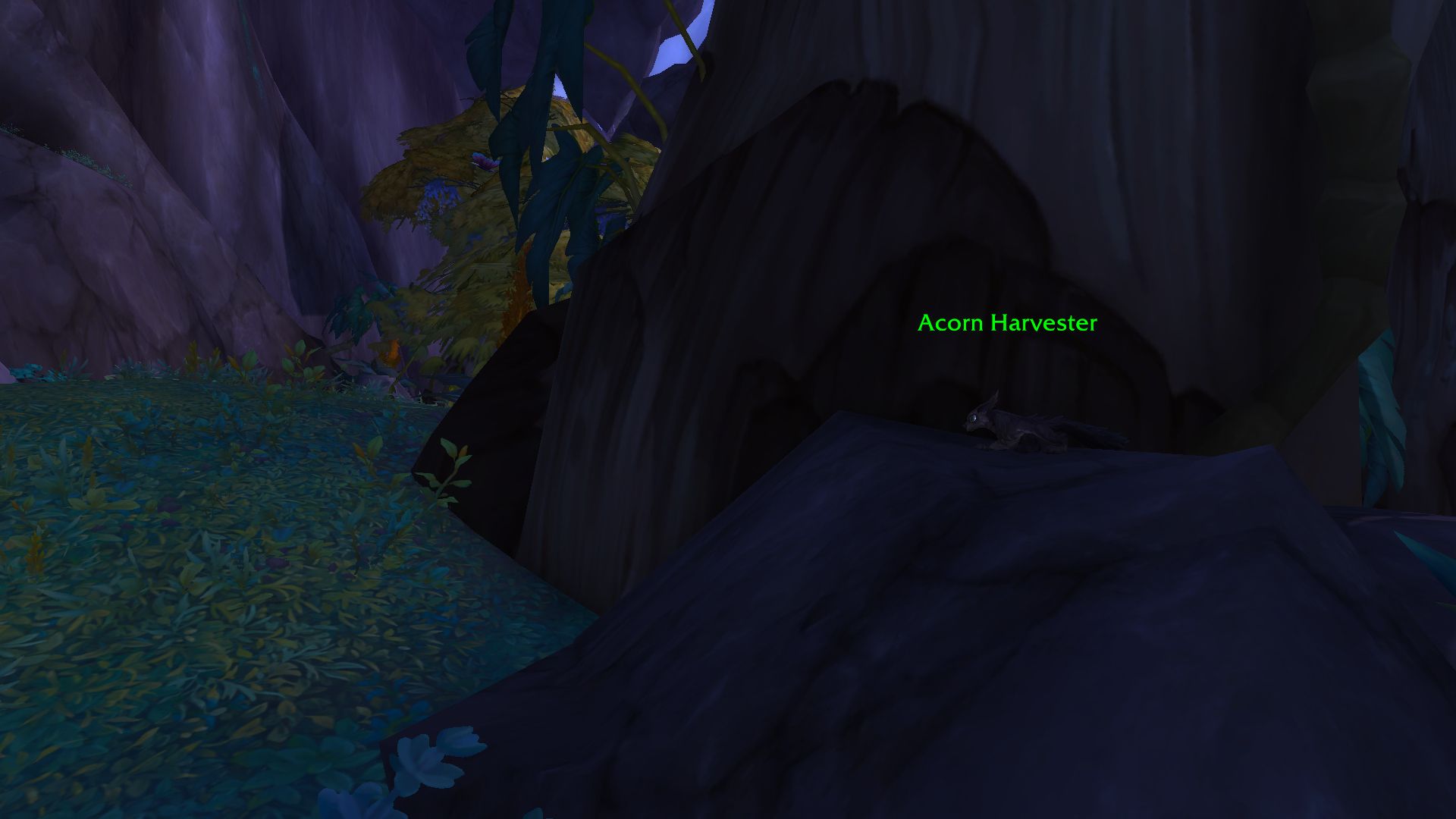 The in-game location of the Acorn Harvester, camouflaged beside a tree.