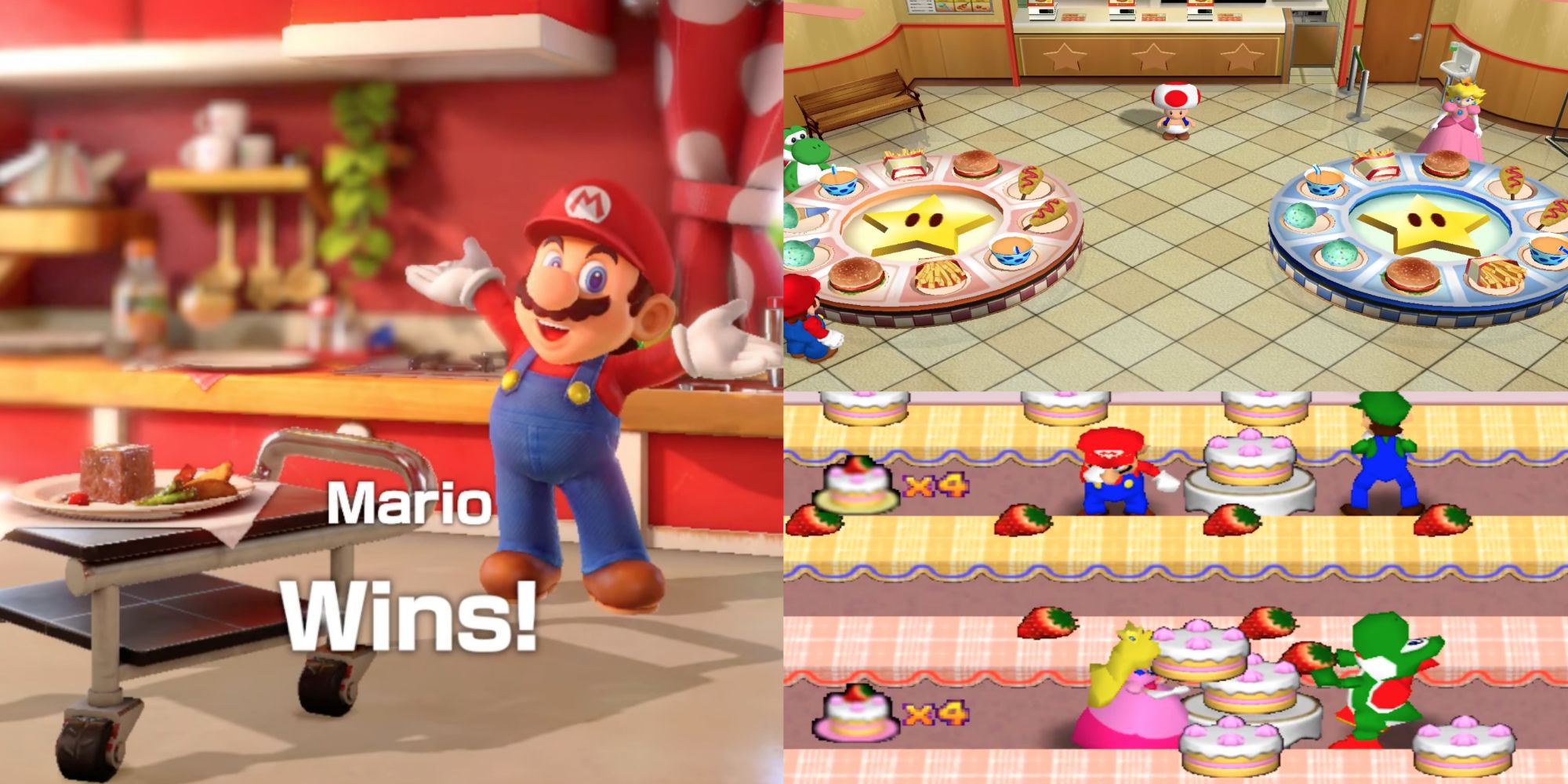 X Mario Party Games That Are Just Part-Time Jobs Featuring Sizzling Stakes from Super Mario Party, Cake Factory from Mario Party 2, Mario Party: The Top 100, and Mario Party Superstars, and Order Up from Mario Party 4 and Mario Party: The Top 100