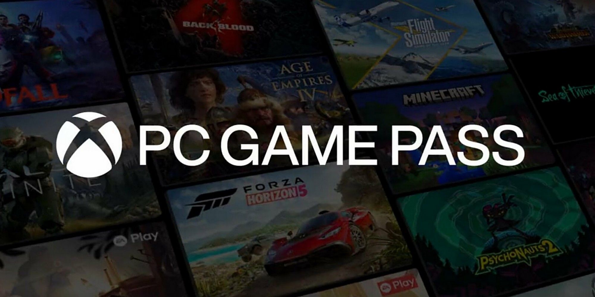 xbox pc game pass with game covers in the background xbox logo